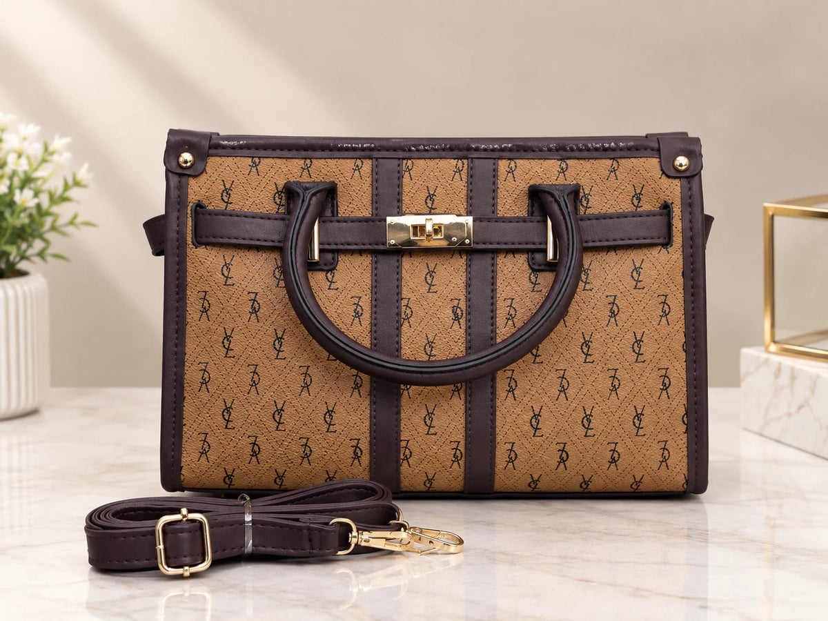 Luxury Monogram Pattern Satchel Handbag with Dual Handles & Detachable Shoulder Strap