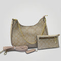Monogram Jacquard Canvas Shoulder Bag with Gold Chain Strap & Matching Pouch Set