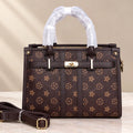 Premium Dark Brown Floral Monogram Satchel Handbag with Detachable Strap