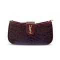 YSL Elegant Croc-Embossed Shoulder Bag | MEHROON