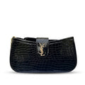YSL Elegant Croc-Embossed Shoulder Bag | BLACK