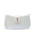 YSL Elegant Croc-Embossed Shoulder Bag | WHITE