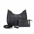Chic Black Monogram Hobo Shoulder Bag Set with Gold Chain & Matching Pouch