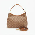Classic Tan Monogram Hobo Shoulder Bag with Detachable Crossbody Strap