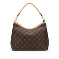 Classic Monogram Print Hobo Shoulder Bag with Tan Trim & Long Crossbody Strap