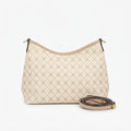 Elegant Cream Geometric Monogram Hobo Shoulder Bag with Beige Strap