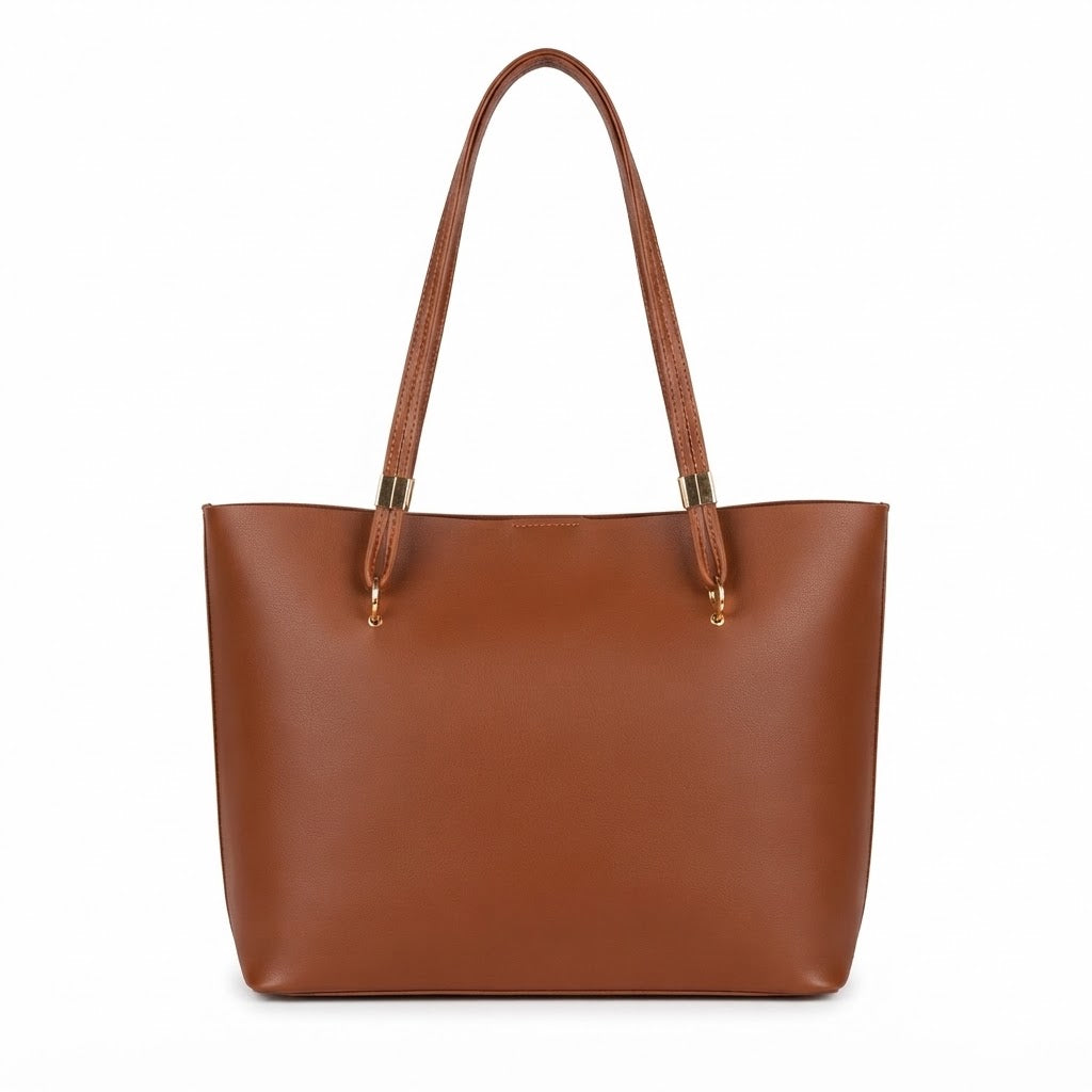 Minimalist Burgundy Faux Leather Everyday Tote Bag | BROWN