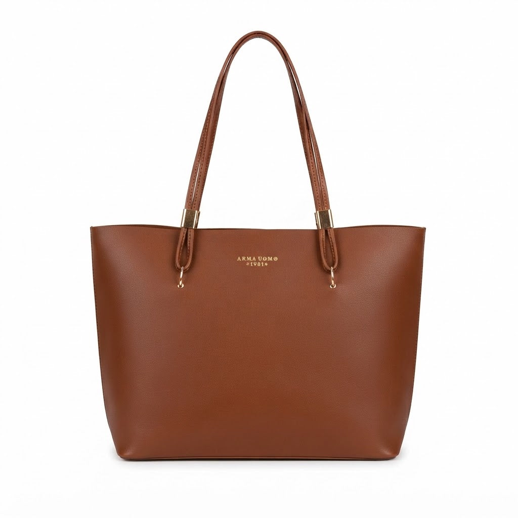 Minimalist Burgundy Faux Leather Everyday Tote Bag | BROWN