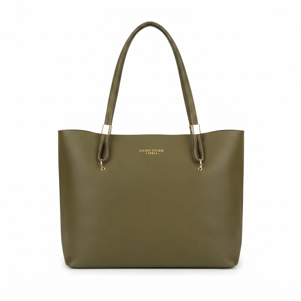 Minimalist Burgundy Faux Leather Everyday Tote Bag |  Olive Green
