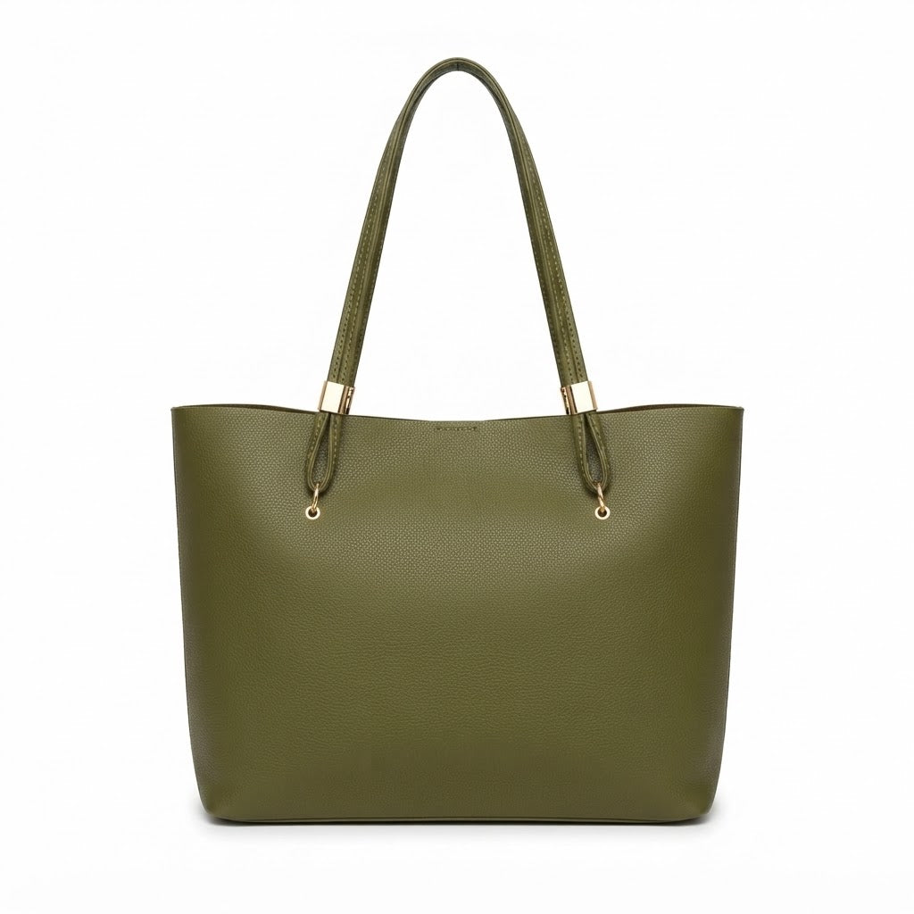Minimalist Burgundy Faux Leather Everyday Tote Bag |  Olive Green